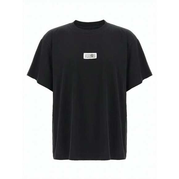 Mm6 By Maison Margiela Boxy Fit Black Cotton T-Shirt With Label Detail - NWT